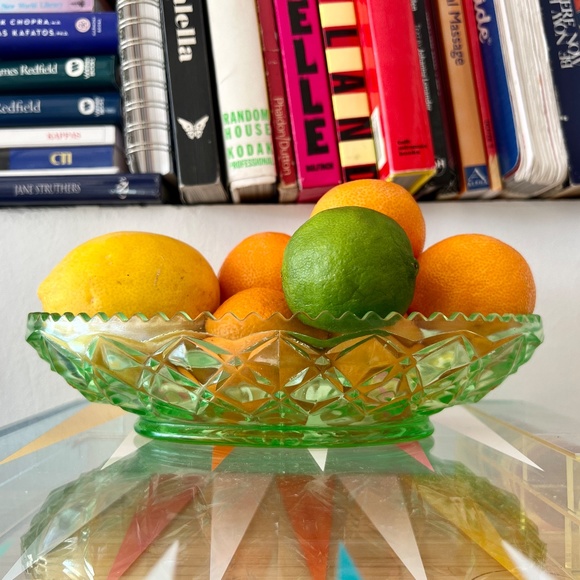 Antique Glow in the Dark Vaseline Glass Peaked Edge Dish